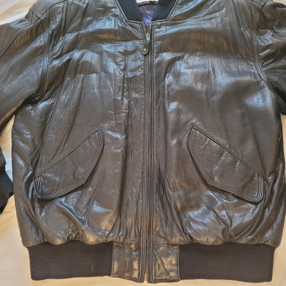 Vintage Collezione SA Leather Bomber Jacket Black Aviator Mens 42 Made in Korea - Picture 5 of 16